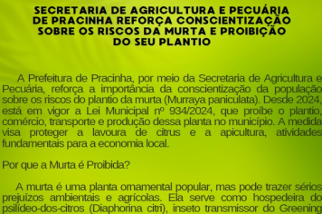 SECRETARIA DE AGRICULTURA E PECUÁRIA DE PRACINHA REFORÇA CONSCIENTIZAÇÃO SOBRE OS RISCOS DA MURTA E PROIBIÇÃO DO SEU PLANTIO
